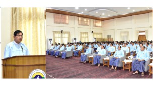 ကော်မရှင်ဥက္ကဋ္ဌ ဦးစိုးသိန်းက ကော်မရှင်ရုံးနှင့် ကော်မရှင်ရုံးခွဲများရှိ ဝန်ထမ်းများအား ဆီနှင့် ကြက်ဥထောက်ပံ့လှူဒါန်း